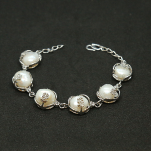Radiant White Baroque Pearls Silver Finish Bracelet