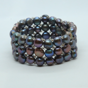 Stretchable 3Line Multicoloured Button Pearls Bracelet