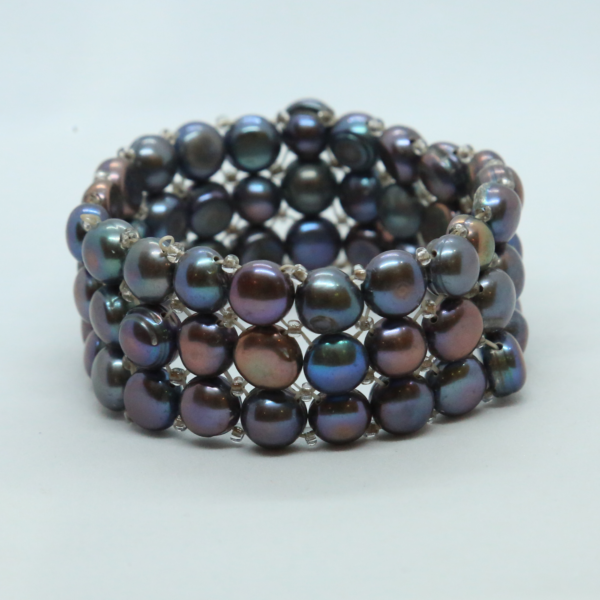 Stretchable 3Line Multicoloured Button Pearls Bracelet