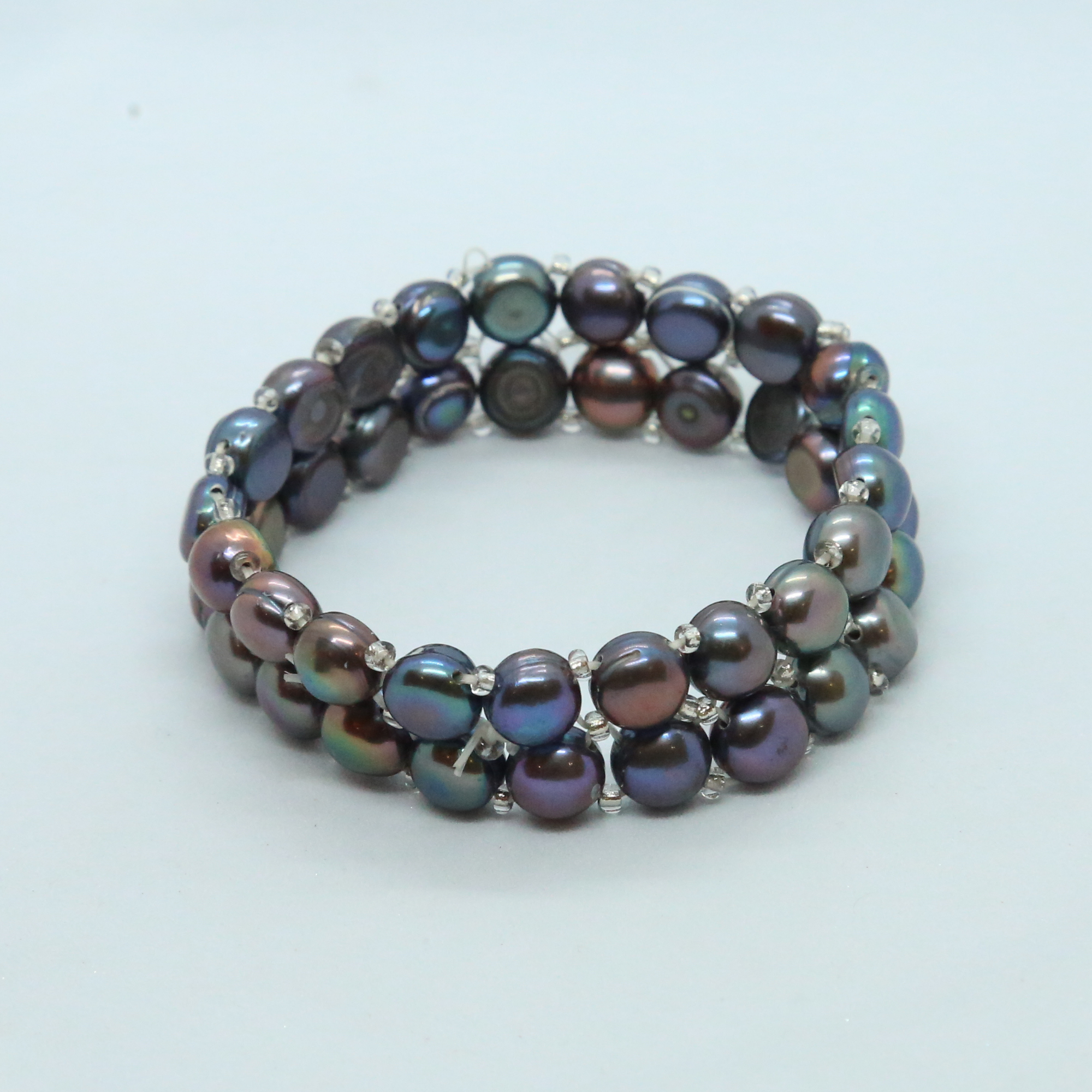 Stretchable 2Line Multicoloured Button Pearls Bracelet