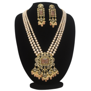 Royal Peach Round Pearls Haar With Grand Victorian Pendant