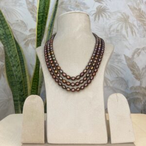 Irresistible 3 Line Chocolate Brown Oval Pearls 20 Inch Long Necklace