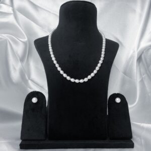Sleek 19Inch Long Lightly Graduated White Oval Pearls Necklace