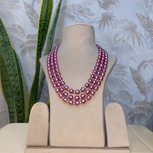 Regal 3Line Magenta Pink Pearls 20Inch Necklace With Seed Pearls
