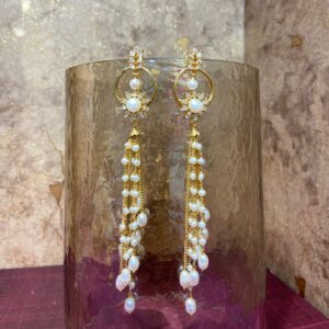 Stellar Long Earrings Featuring Seed Pearls & White Oval Pearls