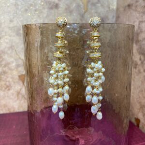 Enticing Earrings Featuring White Seed Pearls & Oval Pearls With CZ