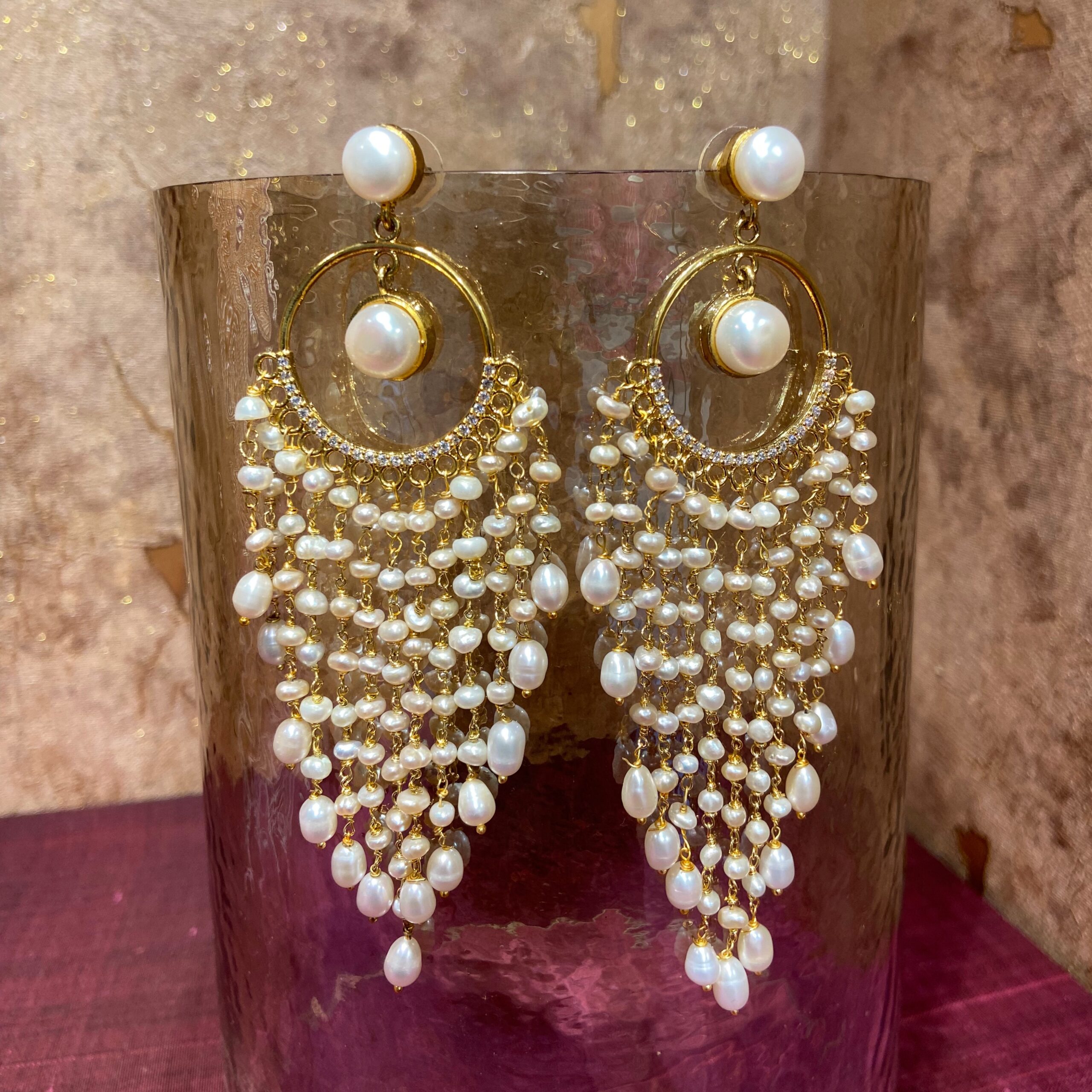 Magnificent Chand Bali Earrings Featuring Cascading Seed Pearls