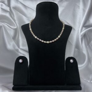 Subtle Lavender Oval Pearls Necklace With White Pearls & CZ Spacers