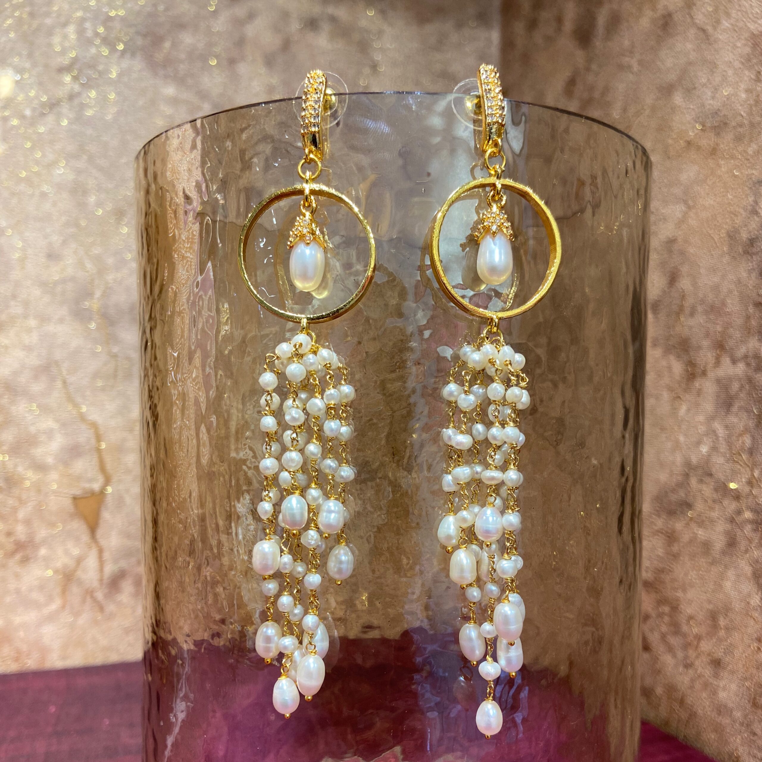Designer Long Earrings Featuring Seed Pearls & White Oval Pearls