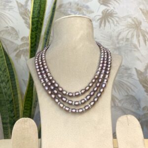 Mesmerizing 6.5mm Mauve Pearls 20Inch 3Line Necklace With CZ
