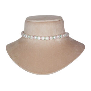 Evergreen White Button Pearls Choker With Pink & Green CZ Crystals