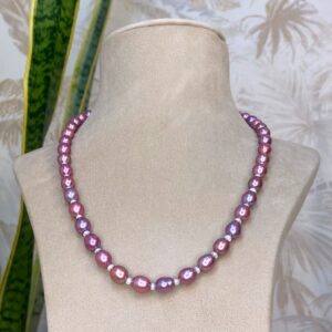 Sparkling Magenta Pink Pearls 18Inch Necklace With Seed Pearls