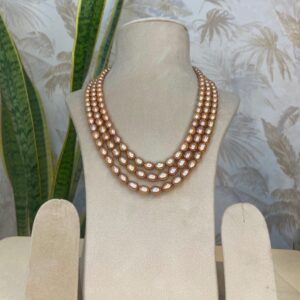 Rich 3Line Dark Golden Pearls 20Inch Long Necklace