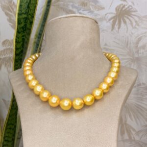 Grandiose Graduated Gold Round Pearls 16Inch Necklace