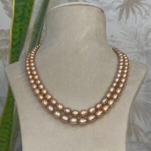 Stunning 2Line Dark Golden Oval Pearls 19Inch Necklace