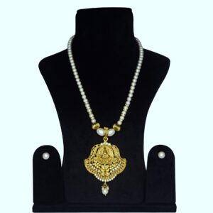 Traditional White Round Pearls Necklace With Goddess Lakshmi Pendant