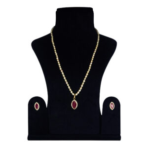 Subtle Peach Pearl Necklace With A Sleek Pendant Studded With AD & SP Ruby