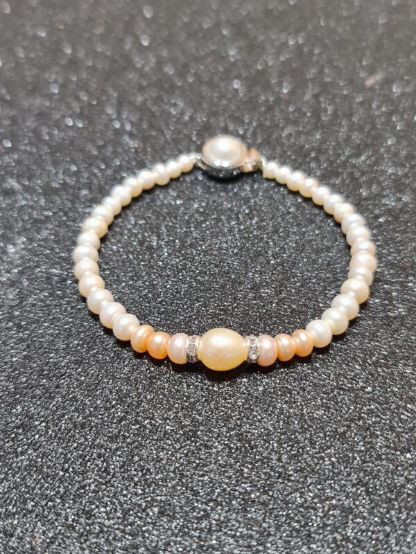 Gorgeous Graduated White Pearls Bracelet With Ombre Peach Pearls-1