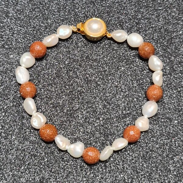 Stunning White Baroque Pearls Bracelet With Sandstone Beads