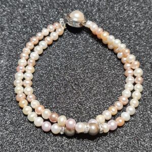 Subtle 2Line Bracelet Featuring Multicoloured Round Pearls & AD Spacers