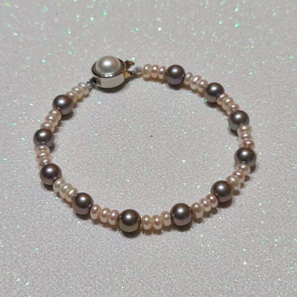 Pretty Bracelet Featuring Peach Half-round Pearls & Grey Round Pearls-1