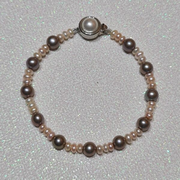 Pretty Bracelet Featuring Peach Half-round Pearls & Grey Round Pearls
