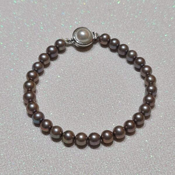 Unique 6.5mm Grey Round Pearl Bracelet With Brown Tinge-1