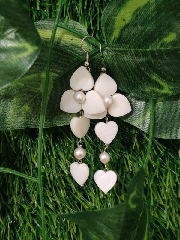 White Pearl Hook Earrings Featuring White Mother Of Pearl Petals-1