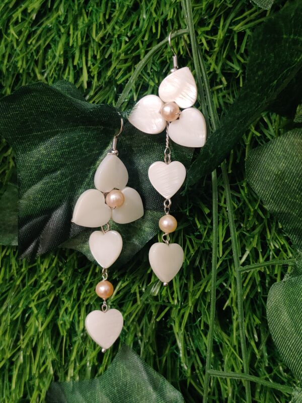 Peach Pearl Hook Earrings Featuring White Mother Of Pearl Petals-1