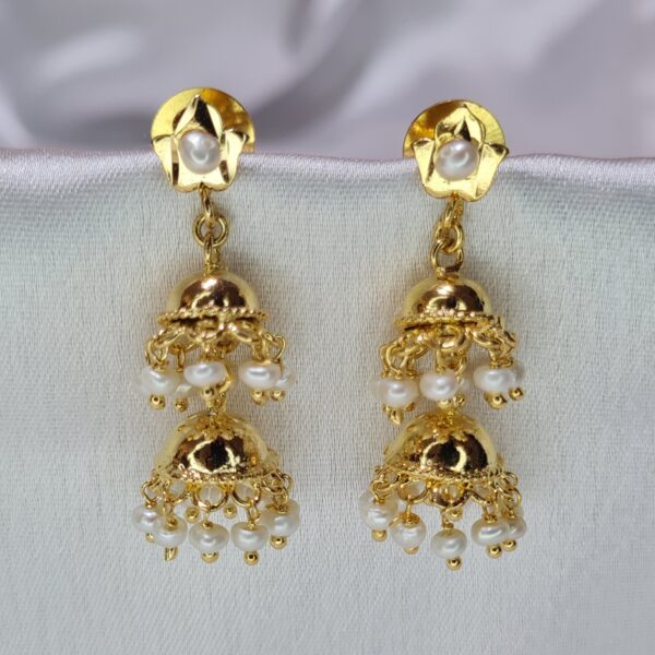 Luminous 2Step Jhumkas Featuring White Seed Pearl Droplets