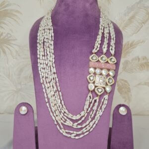 Artistic Multi-Row Thin Baroque Pearl Necklace Set With Fusion Side Pendant