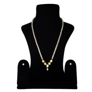 Minimal 20 Inch Long String Of White Pearls Accentuated By A Kundan Pendant
