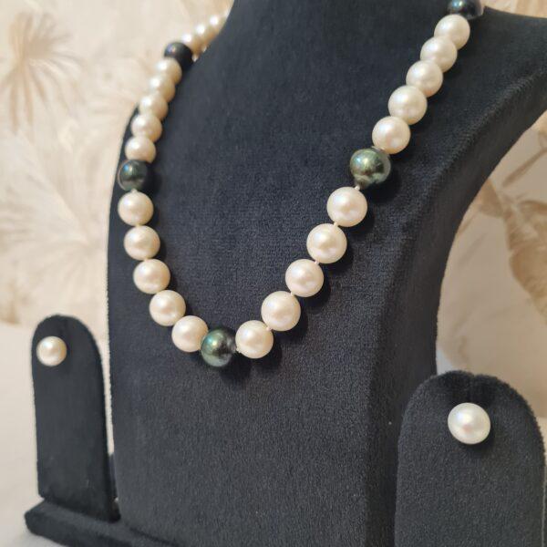 Rare Double Knotted 20Inch Necklace With White & Bottle Green Round Pearls-1