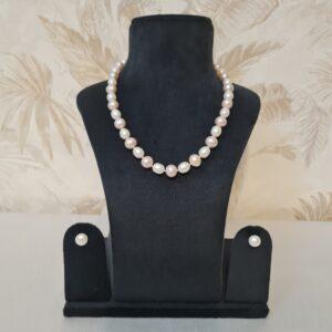 Pretty Double Knotted White Oval Pearls & Pink Round Pearls 17Inch Long Necklace-1