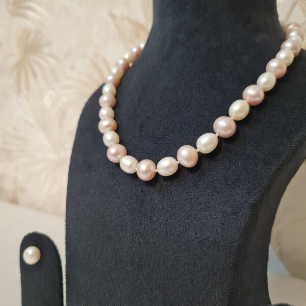 Pretty Double Knotted White Oval Pearls & Pink Round Pearls 17Inch Long Necklace-2
