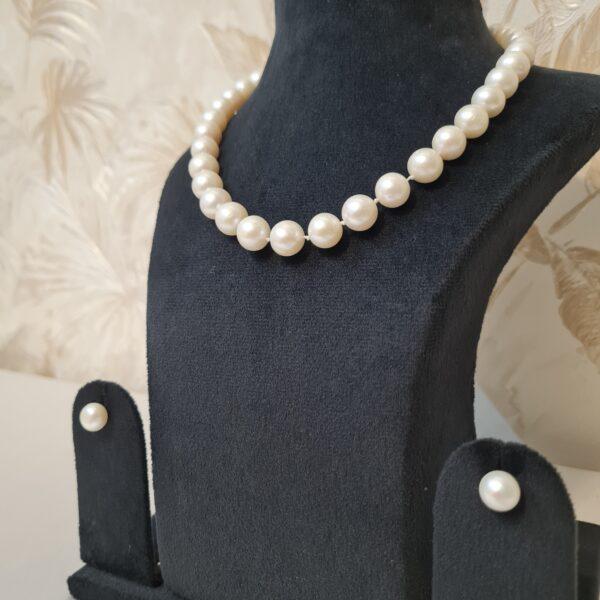 Chic Double Knotted White 10.5mm Round Pearls 17Inch Long Necklace-1