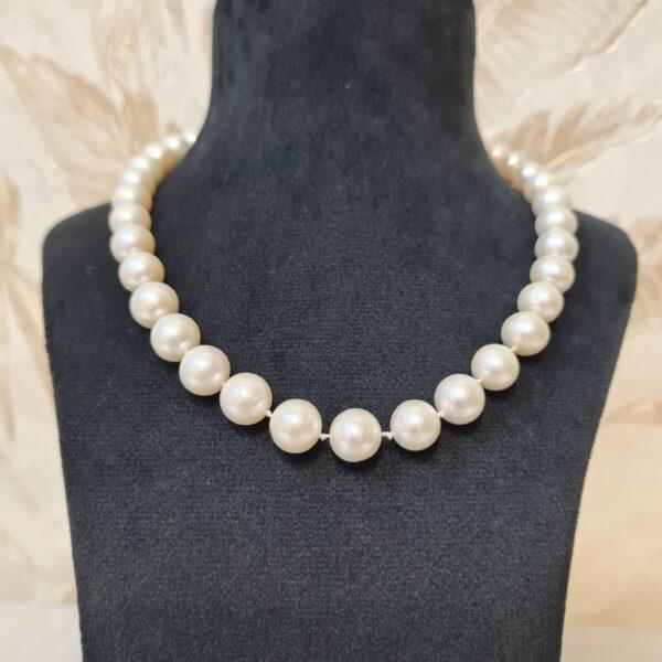 Chic Double Knotted White 10.5mm Round Pearls 17Inch Long Necklace-2