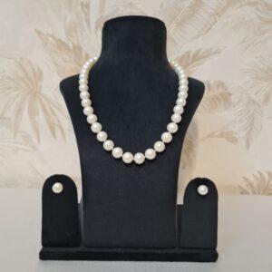 Bold Double Knotted White 10.5mm Round Pearls 19Inch Long Necklace