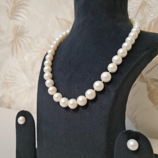 Bold Double Knotted White 10.5mm Round Pearls 19Inch Long Necklace-1