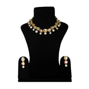Stunning Polki Kundan Necklace Featuring SP Ruby & White Round Pearls