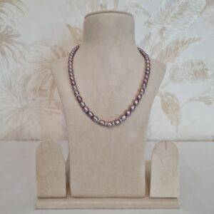 Exotic 1Line 6.5mm Mauve Oval Pearls 18 Inch Long Necklace With CZ Spacers
