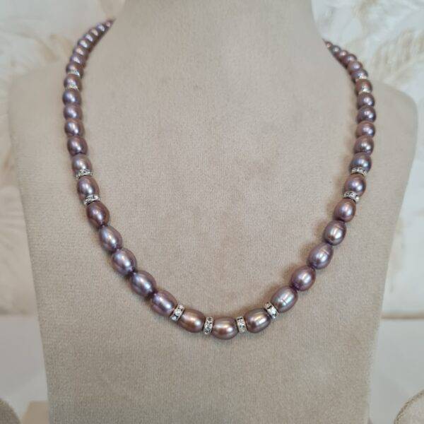 Exotic 1Line 6.5mm Mauve Oval Pearls 18 Inch Long Necklace With CZ Spacers-1