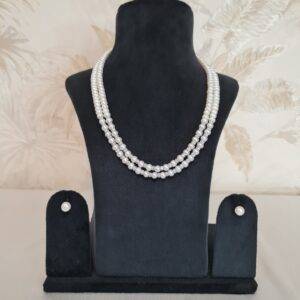 Precious 2Line Necklace Featuring Lustrous White & Grey Pearls With Zircon Spacers