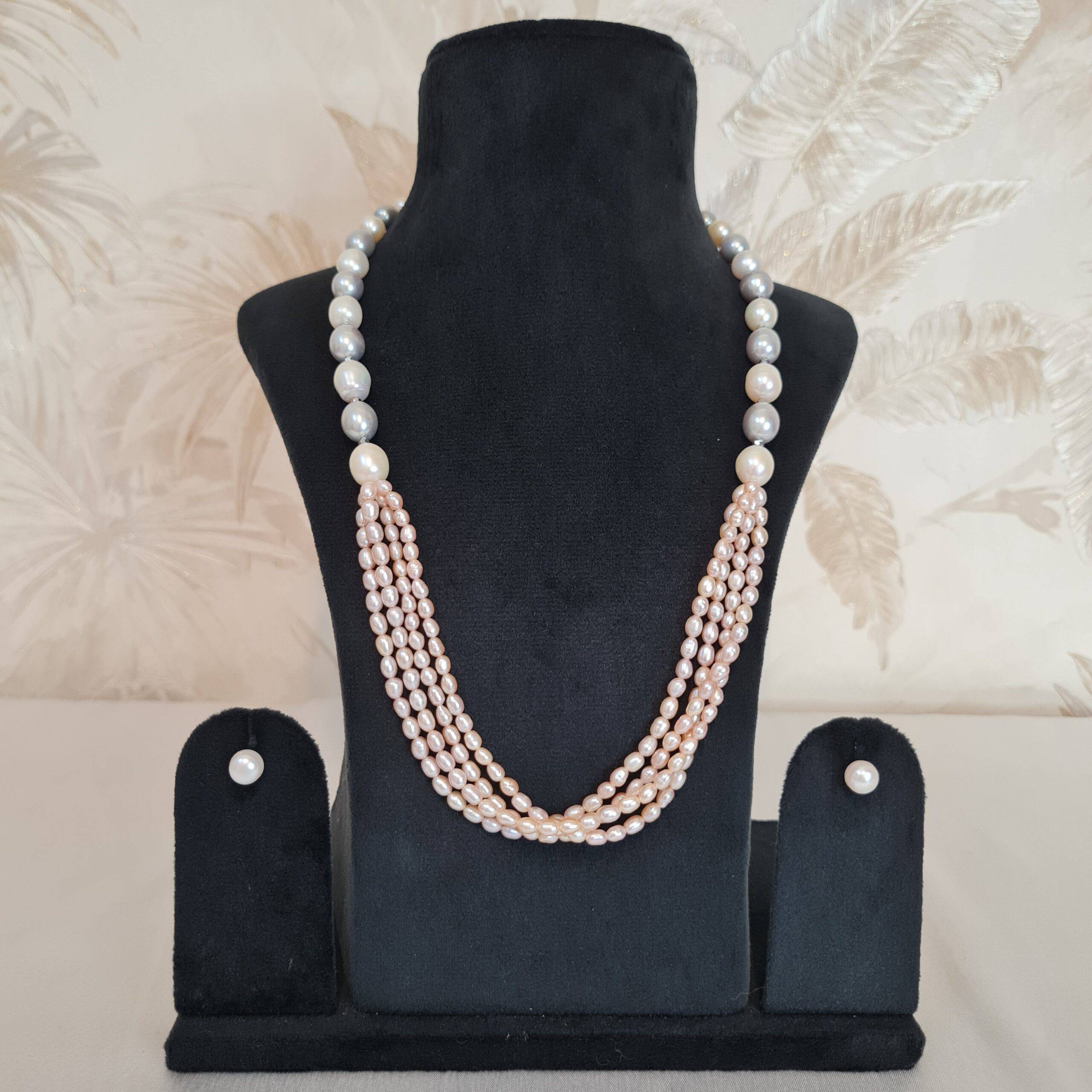 Buy Simulated White Pearl Triple Row Necklace 20-22 Inches in Silvertone at  ShopLC.