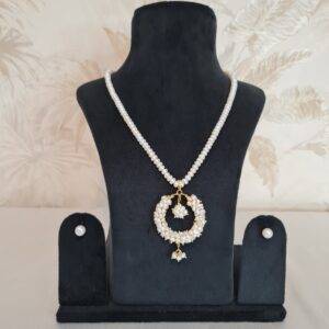 Exemplary 19 Inch Long White Pearls Necklace With Seed Pearls Chand Bali Pendant