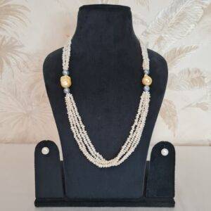 Lustrous 3Line White Baroque Pearl Necklace With Golden & Grey Pearls