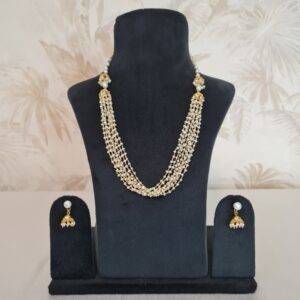 Ethereal 19Inch Long Necklace Featuring White Seed Pearl 8Line Taar Mala