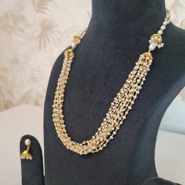 Ethereal 19Inch Long Necklace Featuring White Seed Pearl 8Line Taar Mala-1