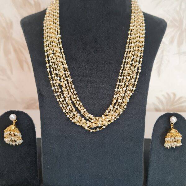 Splendid 10Line Taar Mala 19Inch Long Necklace With Extra Fine White Seed Pearls -2