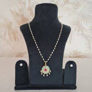 Subtle 22Inch White Oval Pearls Taar Necklace With 925 Turquoise Pendant